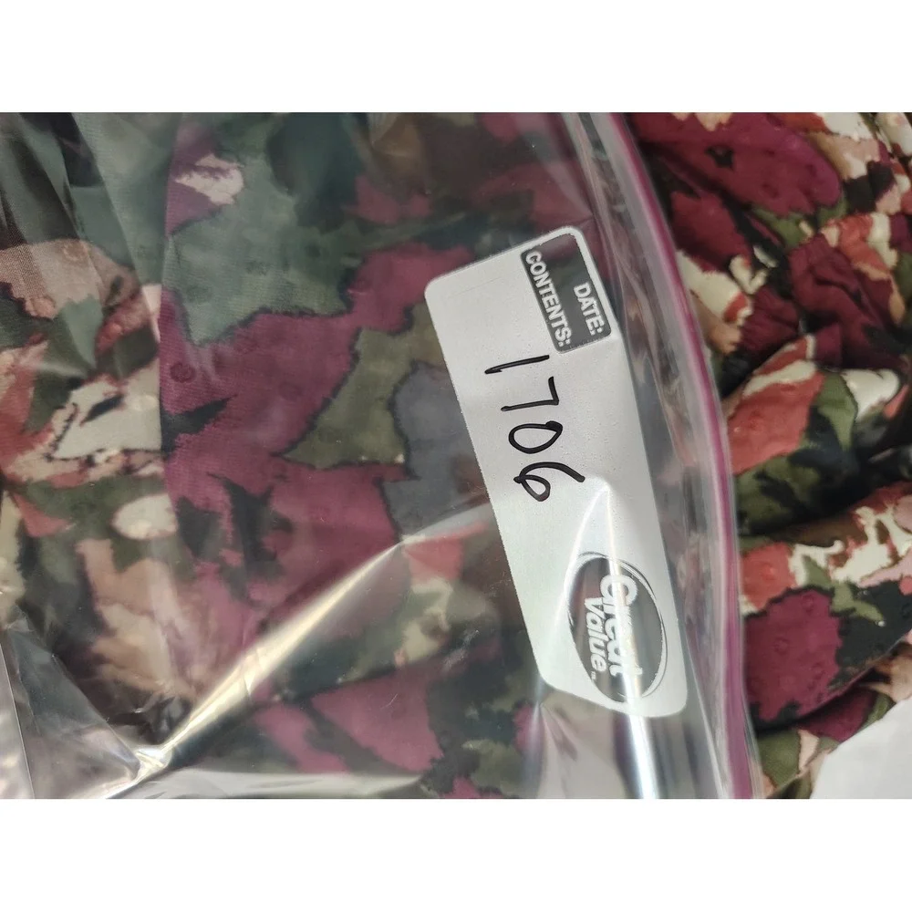 Anne Klein Floral Chiffon Midi Dress Burgundy Olive Green‎ Long Sleeve 1706